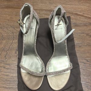 Stuart Weitzman size 10, beautiful sparkly gold and tan high heels 2 1/2 inch